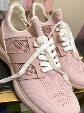 Tory Burch Blush Pink Knit Lace-Up Sneakers